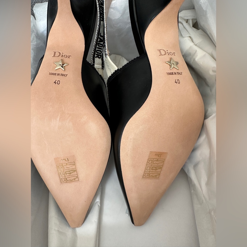 DIOR BLACK LEATHER AND RIBBON KITTEN HEEL SLINGBACKS SIZE 40 - Picture 15 of 15